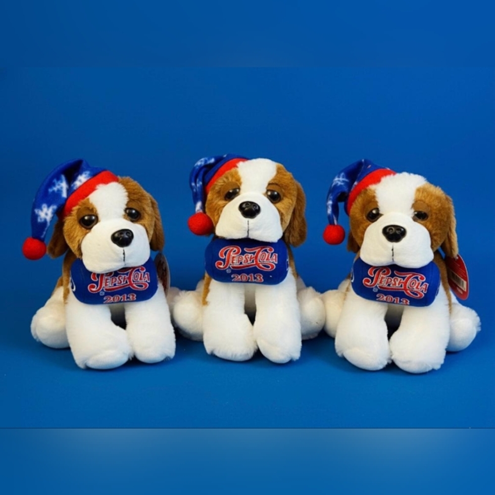 NWT, 3 PEPSI COLA CHRISTMAS 2013 PUPPY DOGS PLUSH, APPROX. 9" TALL. - Picture 2 of 3